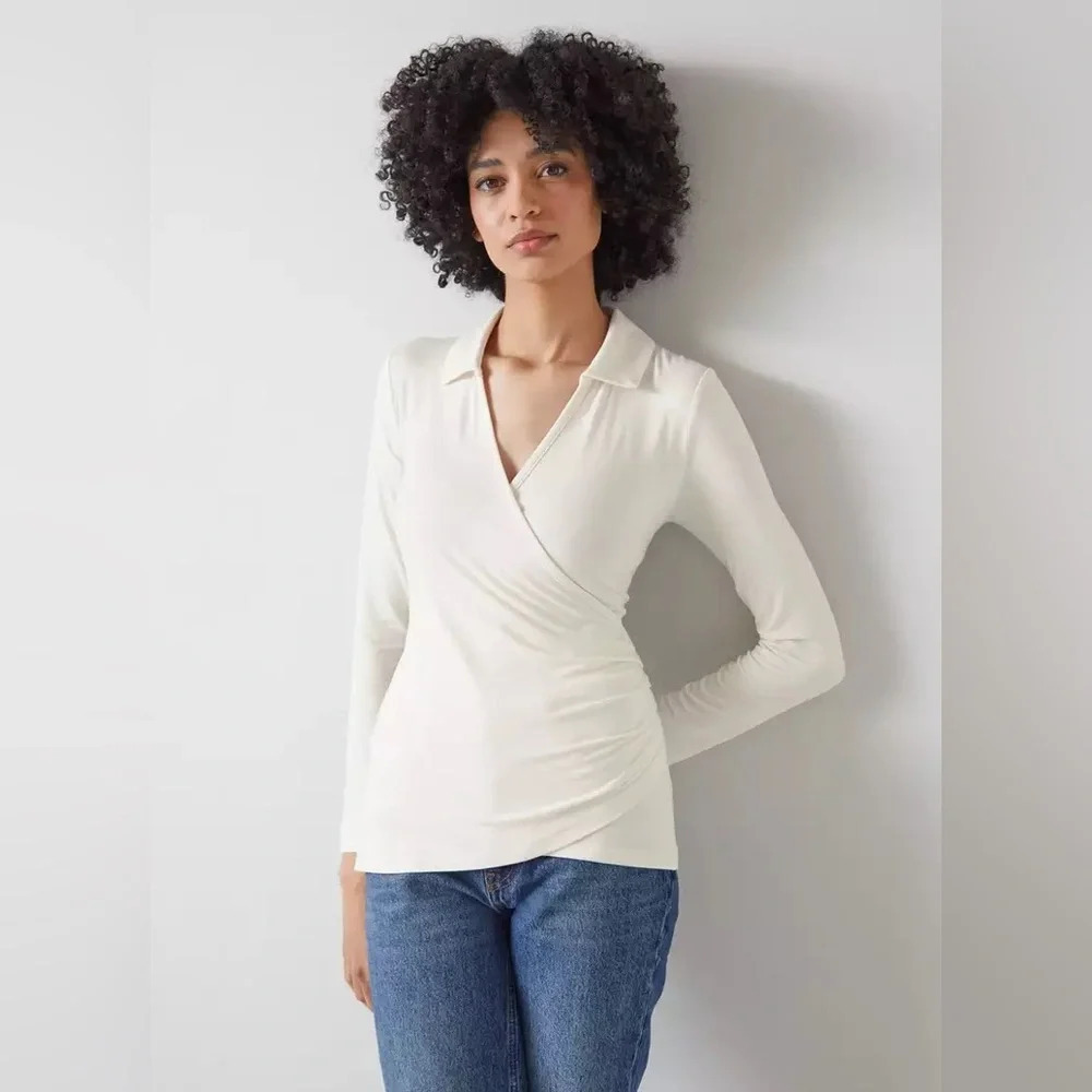LK Bennett Saskia Cream Wrapover Top  with LENZING™ ECOVERO™ Viscose NWT